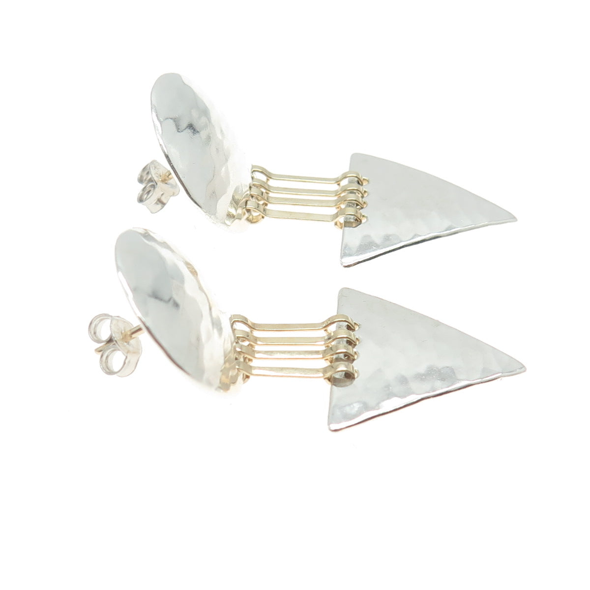 JESS + IAN 925 Sterling Silver 14K Gold Vintage Hammered Modernist Earrings