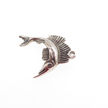 925 Sterling Silver Vintage Swordfish Oxidized Mini Charm Pendant