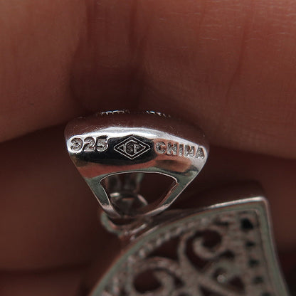 925 Sterling Silver Real Round-Cut Black Diamond Ornate Cross Pendant