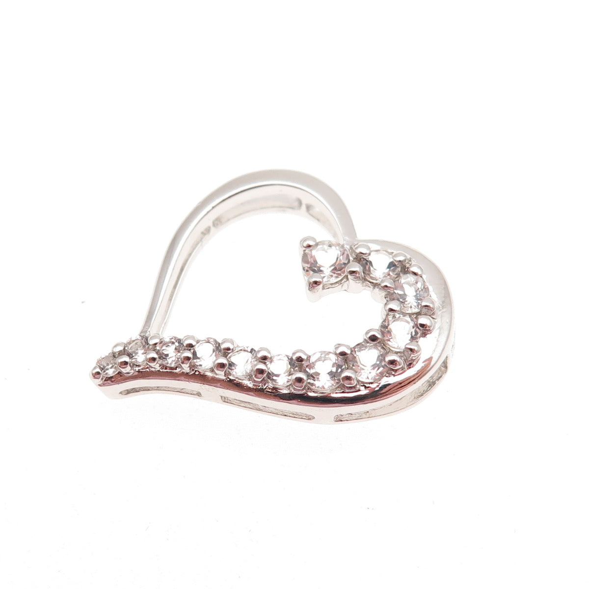 925 Sterling Silver Real Round-Cut White Topaz Heart Mini Slide Charm Pendant