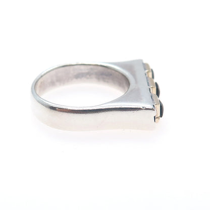 925 Sterling Silver 14K Gold Vintage Real Black Onyx Modernist Ring Size 8