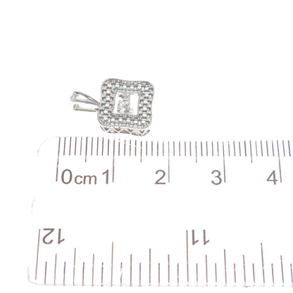 925 Sterling Silver Round-Cut Shaped C Z Square Minimalist Pendant