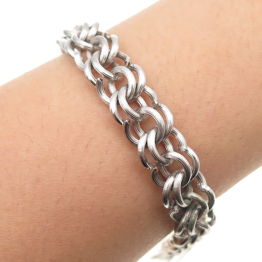 925 Sterling Silver Antique Art Deco Double Rolo Link Bracelet 7"