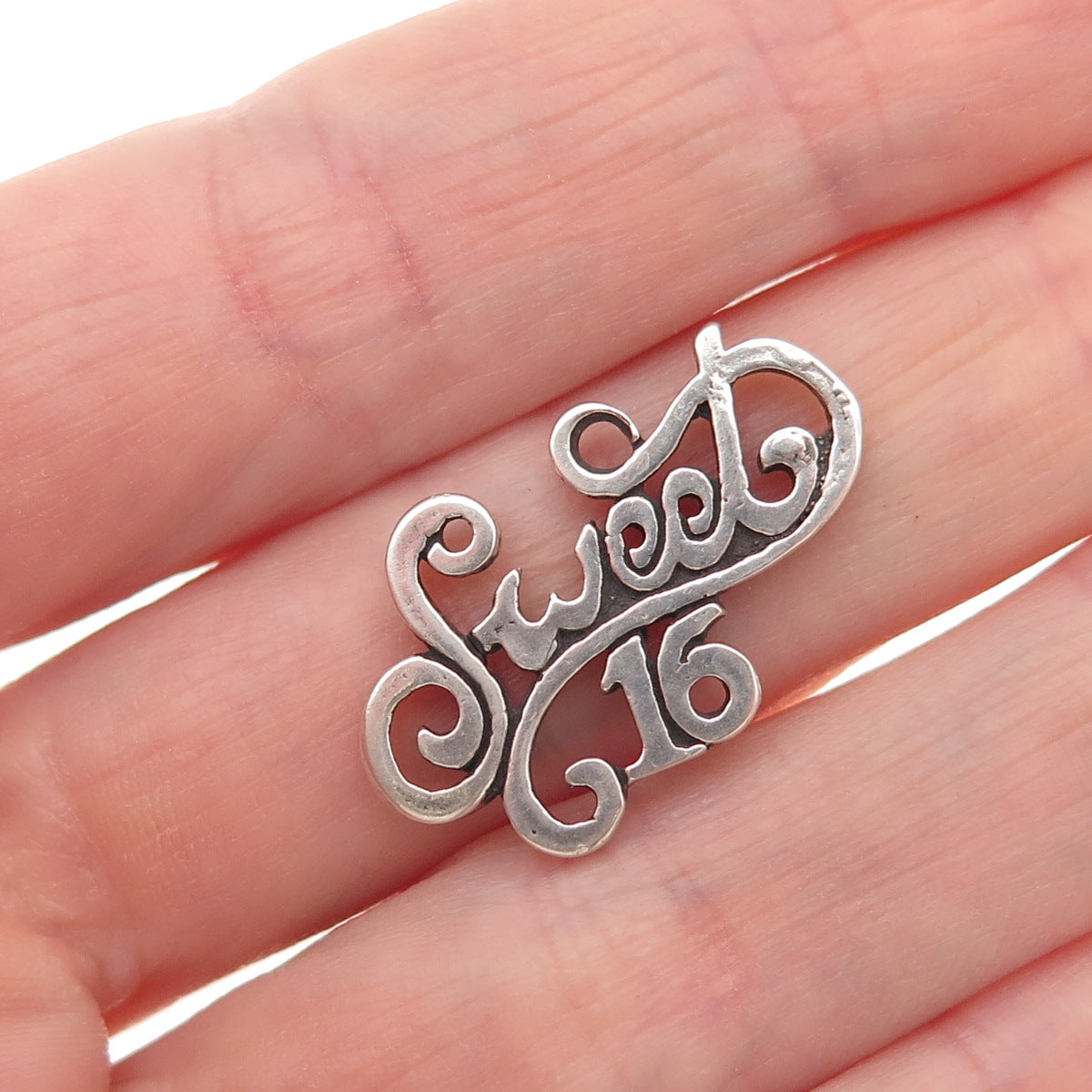 Sunwest 925 Sterling Silver Vintage Sweet 16 Oxidized Charm Pendant