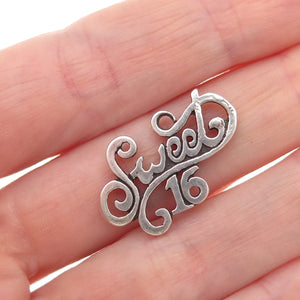 Sunwest 925 Sterling Silver Vintage Sweet 16 Oxidized Charm Pendant