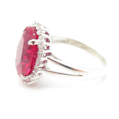 925 Sterling Silver Lab-Created Ruby & C Z Ring Size 7.75