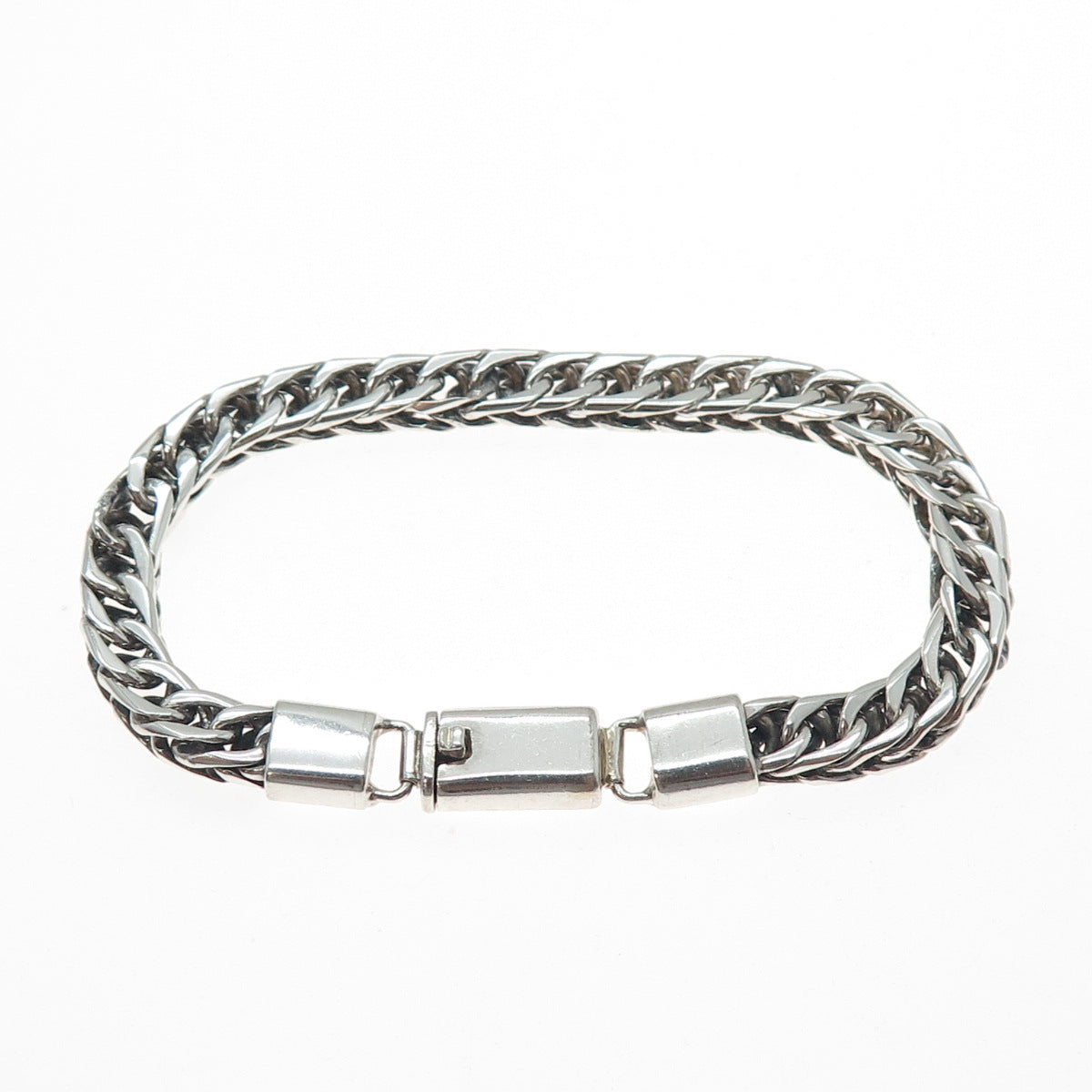 925 Sterling Silver Vintage Double Curb Oxidized Link Bracelet 7"