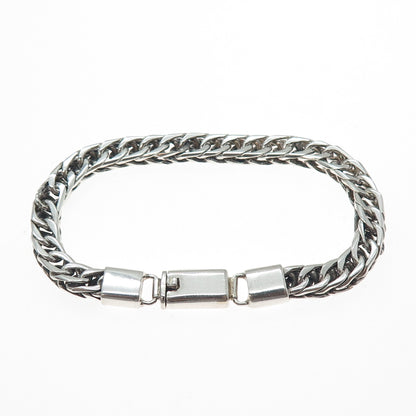 925 Sterling Silver Vintage Double Curb Oxidized Link Bracelet 7"