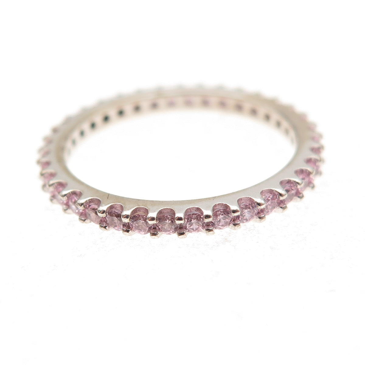 925 Sterling Silver Round-Cut Pink C Z Eternity All Around Band Ring Size 5