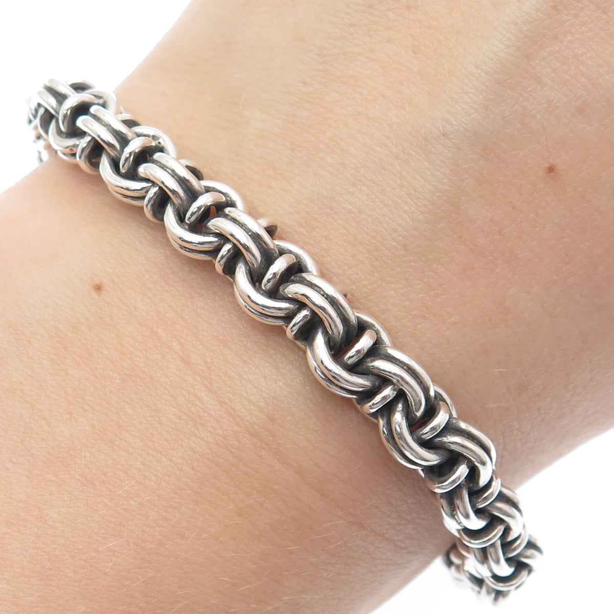 925 Sterling Silver Vintage Bismark Link Oxidized Bracelet 7"