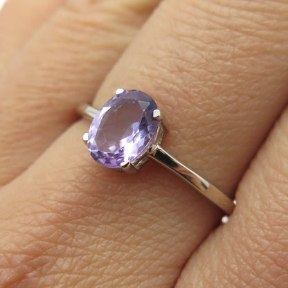 DAZZLERS 925 Sterling Silver Real Oval-Cut Amethyst Ring Size 9