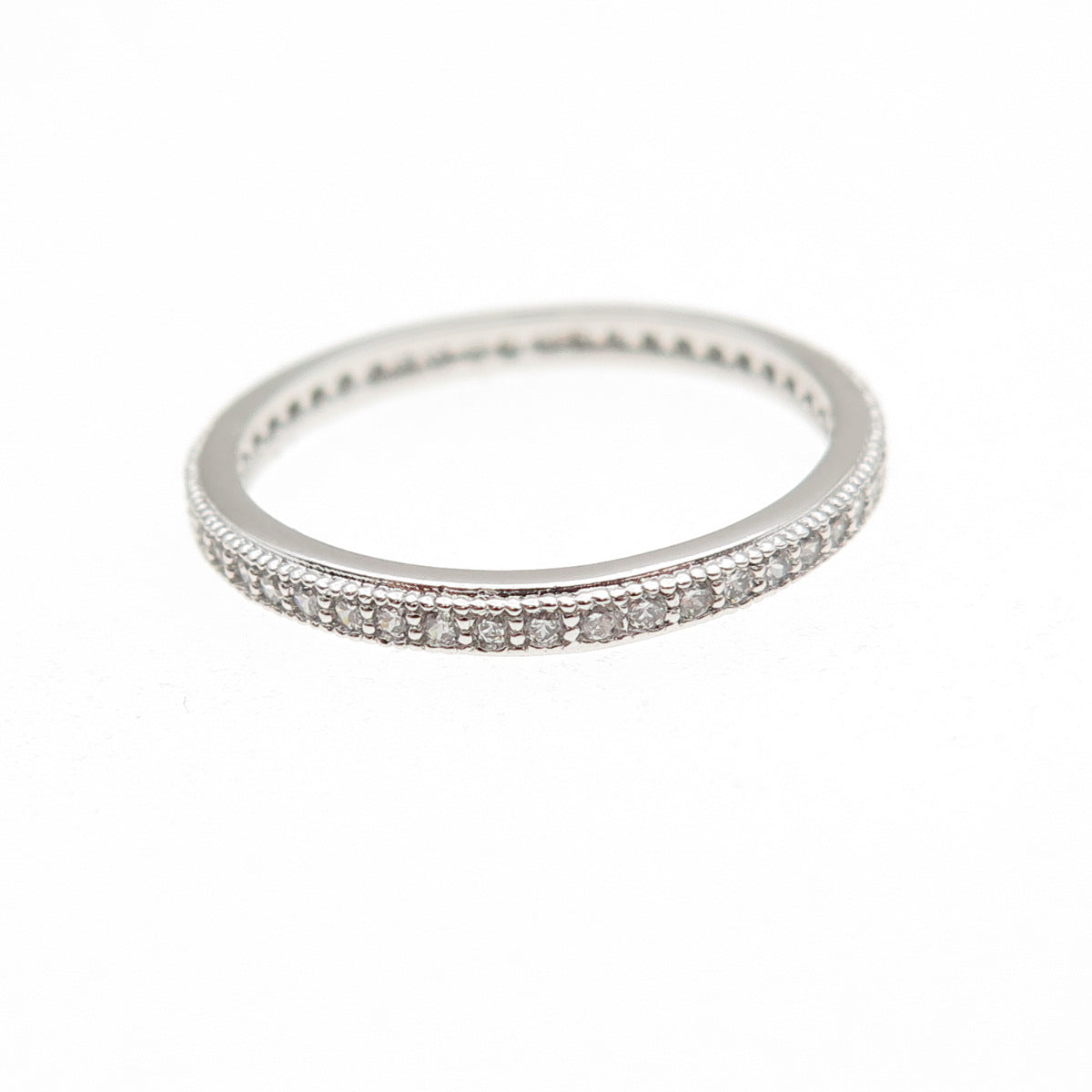925 Sterling Silver Round-Cut C Z Stackable Eternity Band Ring Size 6.25