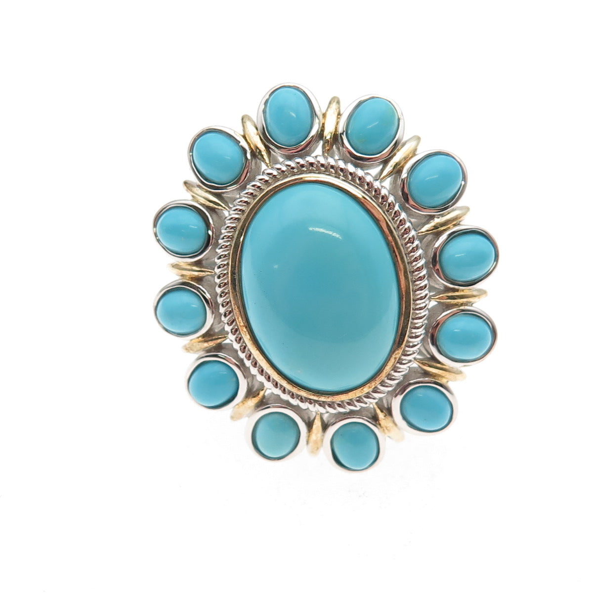 925 Sterling Silver Real Sleeping Beauty Turquoise Floral Ring Size 8.25