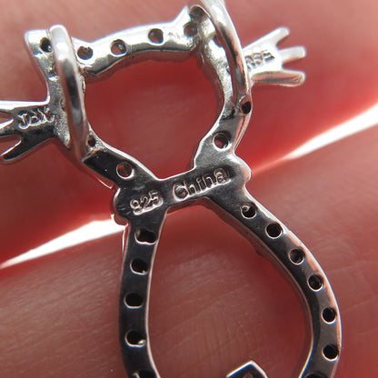 925 Sterling Silver Real Round-Cut Black Spinel C Z Cat Minimalist Slide Pendant