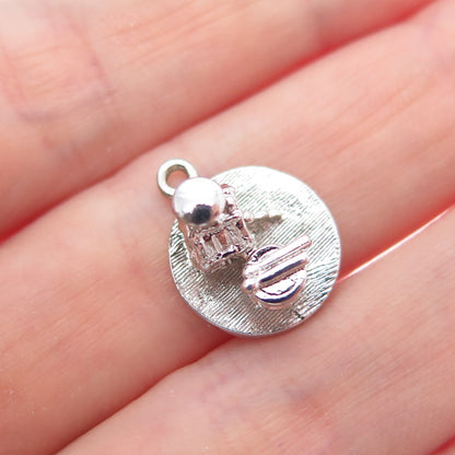 925 Sterling Silver Vintage Drum Minimalist 3D Charm Pendant