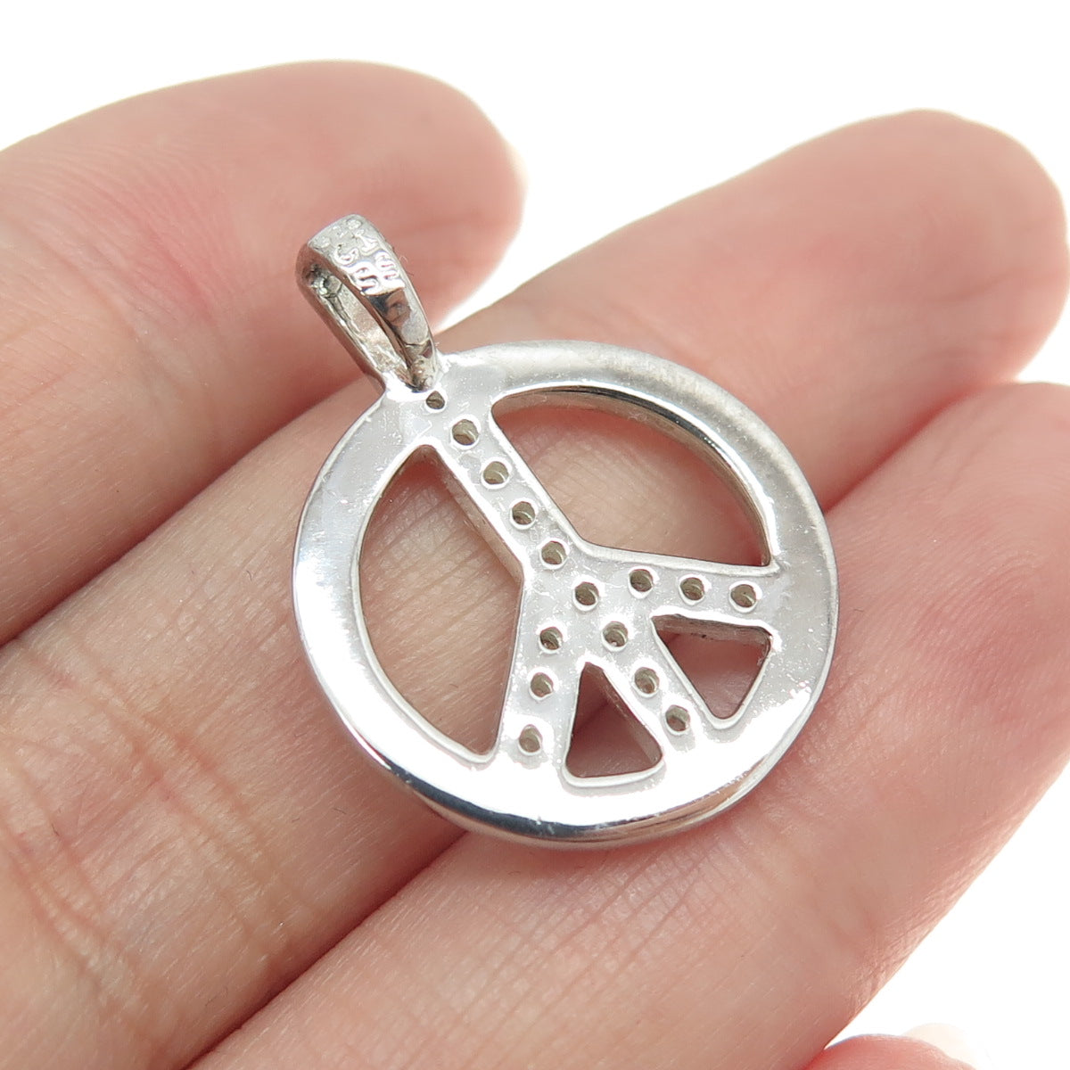 925 Sterling Silver Real Round-Cut Diamond Peace Symbol Pendant