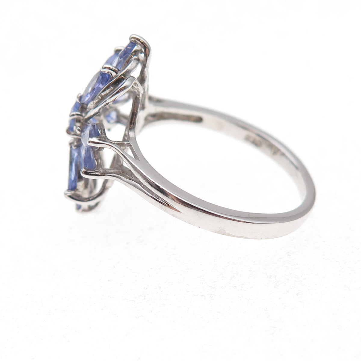 Chuck Clemency 925 Sterling Silver Real Tanzanite Floral Ring Size 8