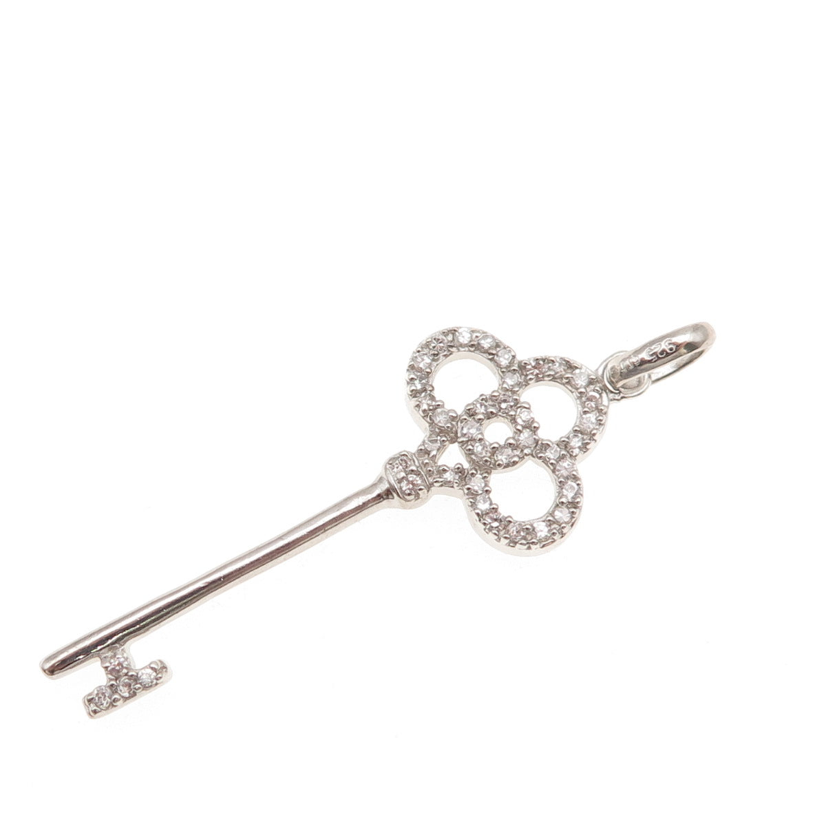 925 Sterling Silver Round-Cut C Z Club Key Charm Pendant