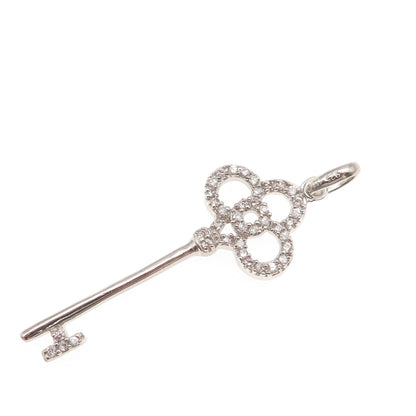 925 Sterling Silver Round-Cut C Z Club Key Charm Pendant