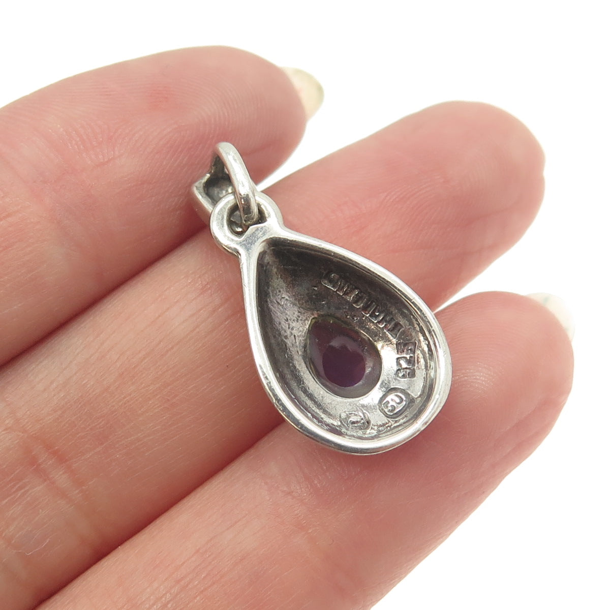 925 Sterling Silver Vintage Real Amethyst Teardrop Pendant