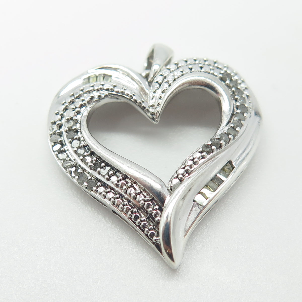 925 Sterling Silver Real Multi-Cut White & Canary Diamond Heart Pendant