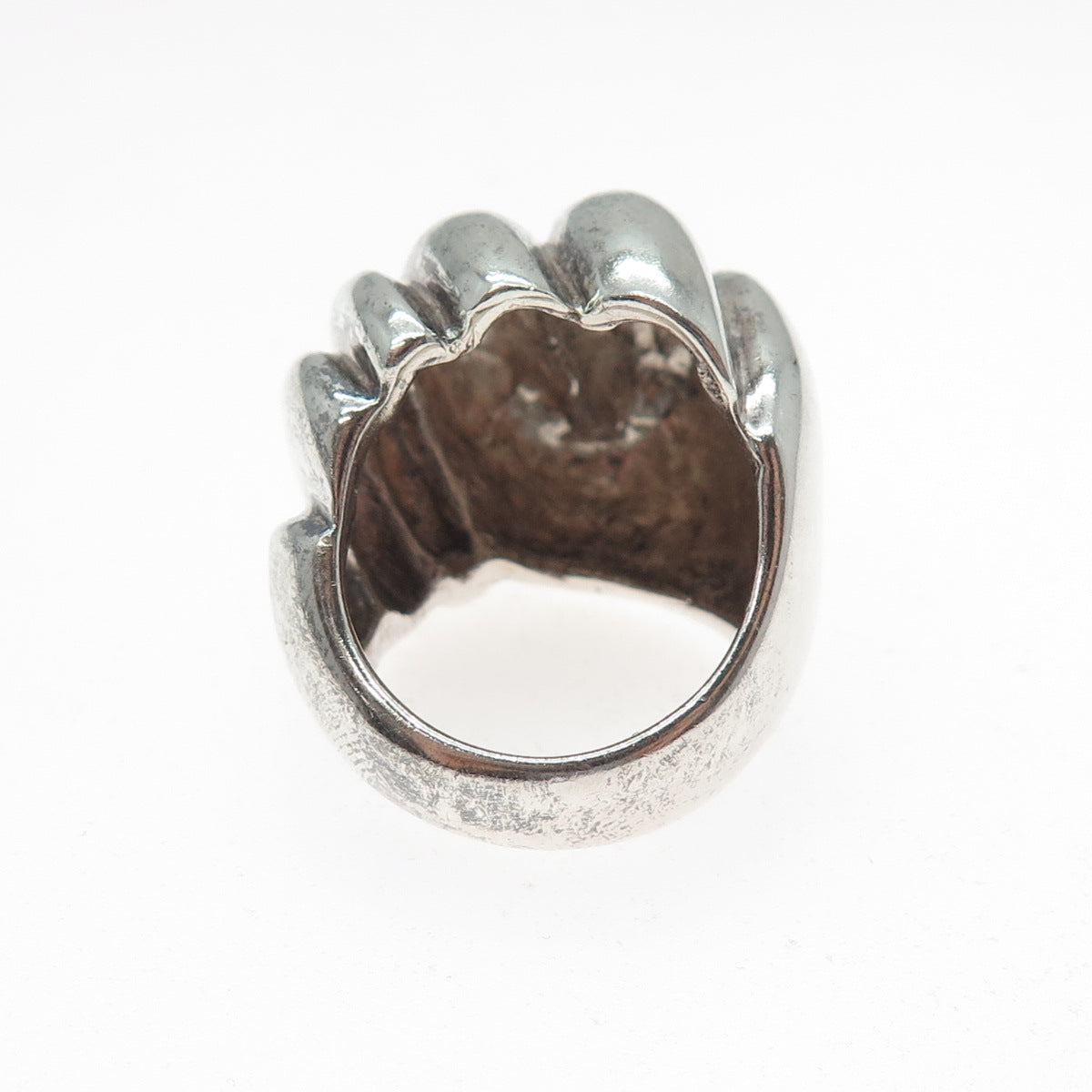 925 Sterling Silver Vintage Modernist Ribbed Dome Oxidized Ring Size 8.5