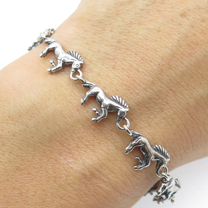 925 Sterling Silver Vintage Horse Link Oxidized Bracelet 7.5"