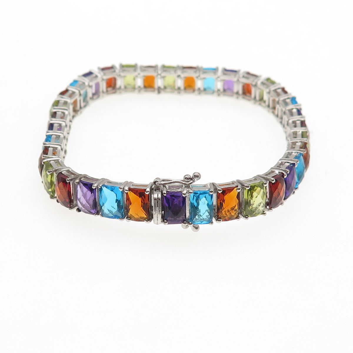 JH Young 925 Sterling Silver Real Radiant-Cut Multi-Color Gem Bracelet 6.5"