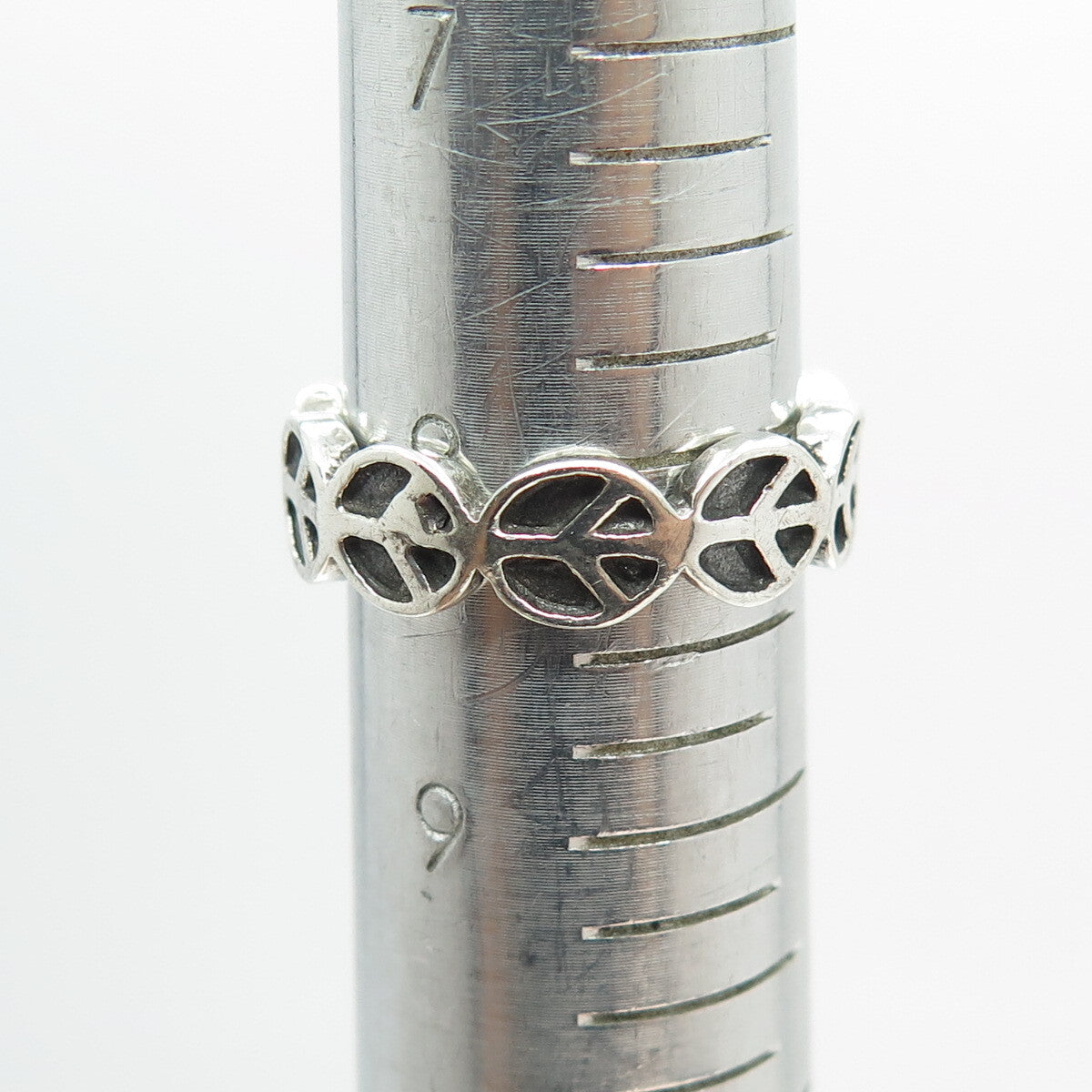 925 Sterling Silver Vintage Peace Symbol Oxidized Ring Size 8.25