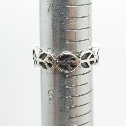 925 Sterling Silver Vintage Peace Symbol Oxidized Ring Size 8.25