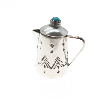 Elizabeth Margret Whitman Navajo Old Pawn Sterling Turquoise Teapot 3D Pendant