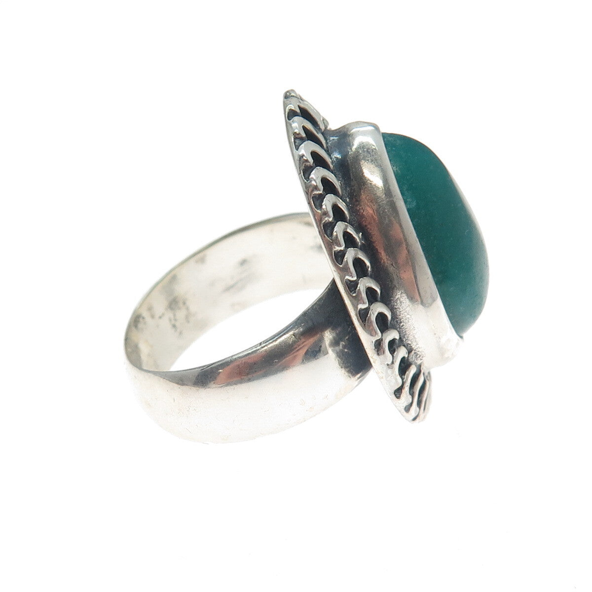925 Sterling Silver Vintage Pear-Cut Kingman Turquoise Oxidized Ring Size 8.75