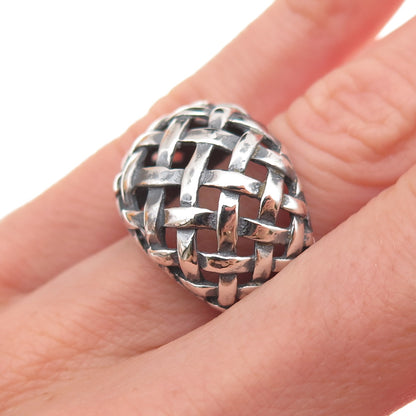 Pacific Jewelry Sterling Silver Vintage Woven Modernist Oxidized Ring Size 6.25