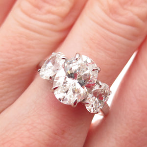 DSMK 925 Sterling Silver Oval-Cut C Z Engagement Ring Size 7.25