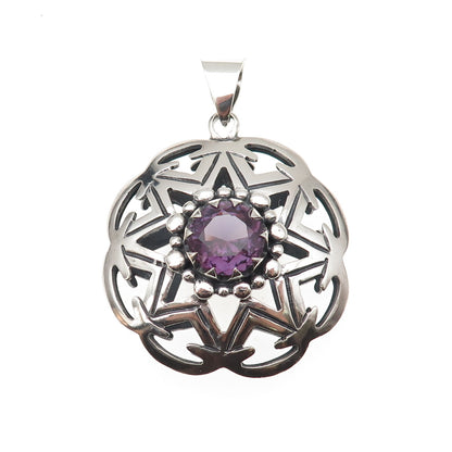 925 Sterling Silver Vintage Lab-Created Peacock Sapphire Large 37.1g Pendant