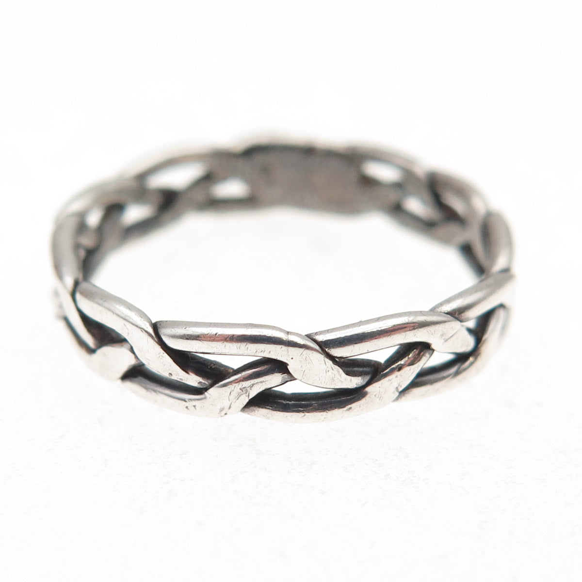 925 Sterling Silver Vintage Celtic Braided Oxidized Band Ring Size 6.75