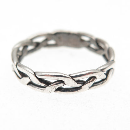 925 Sterling Silver Vintage Celtic Braided Oxidized Band Ring Size 6.75