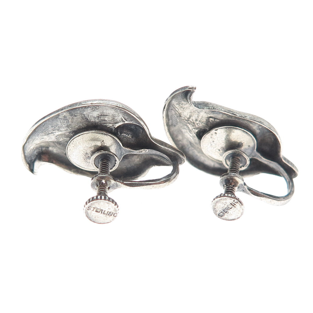 925 Sterling Silver Antique Calla Lily Flower Oxidized Screw Back Earrings