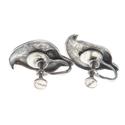 925 Sterling Silver Antique Calla Lily Flower Oxidized Screw Back Earrings