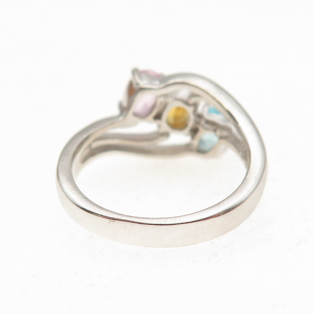 925 Sterling Silver Oval-Cut Multi-Color C Z Bypass Ring Size 6.25