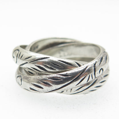 925 Sterling Silver Vintage Engraved Trinity Interlocked Band Ring Size 6
