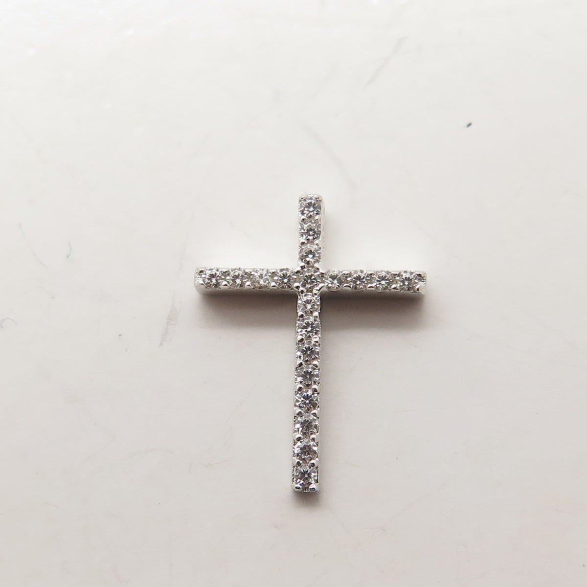 HAN 925 Sterling Silver Pave C Z Cross Slide Pendant