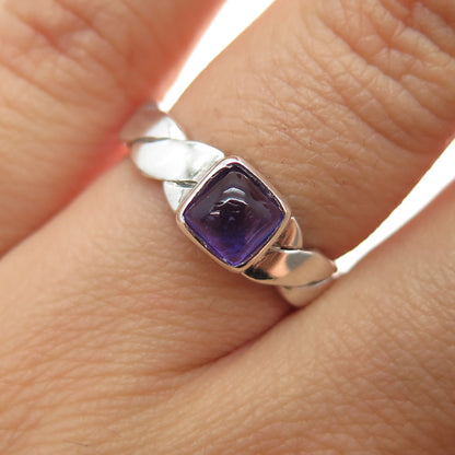 925 Sterling Silver Vintage Real Amethyst Twisted Ring Size 6