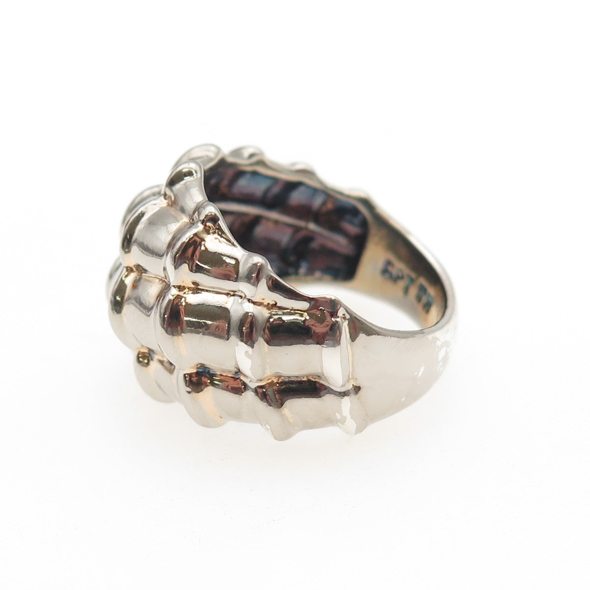 925 Sterling Silver Vintage Modernist Bamboo Ring Size 7.25