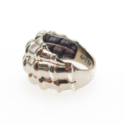 925 Sterling Silver Vintage Modernist Bamboo Ring Size 7.25