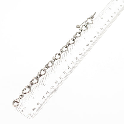925 Sterling Silver Real Diamond Heart Link Bracelet 7.5"