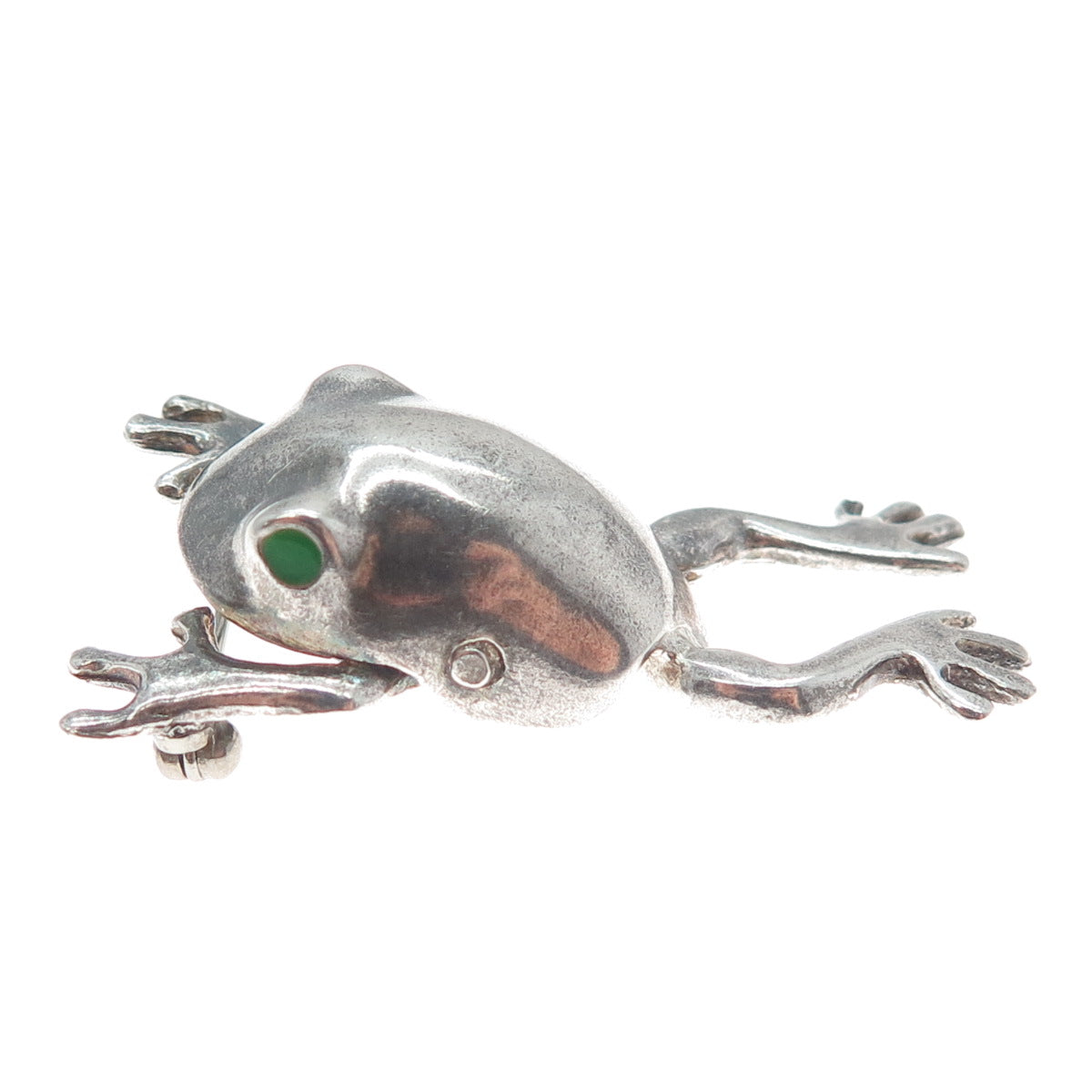 925 Sterling Silver Vintage Enamel Frog Good Luck Oxidized Pin Brooch