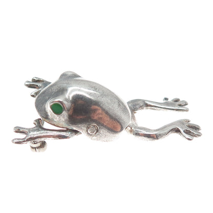 925 Sterling Silver Vintage Enamel Frog Good Luck Oxidized Pin Brooch