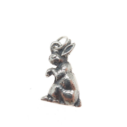 925 Sterling Silver Vintage Easter Bunny Oxidized Minimalist Charm Pendant