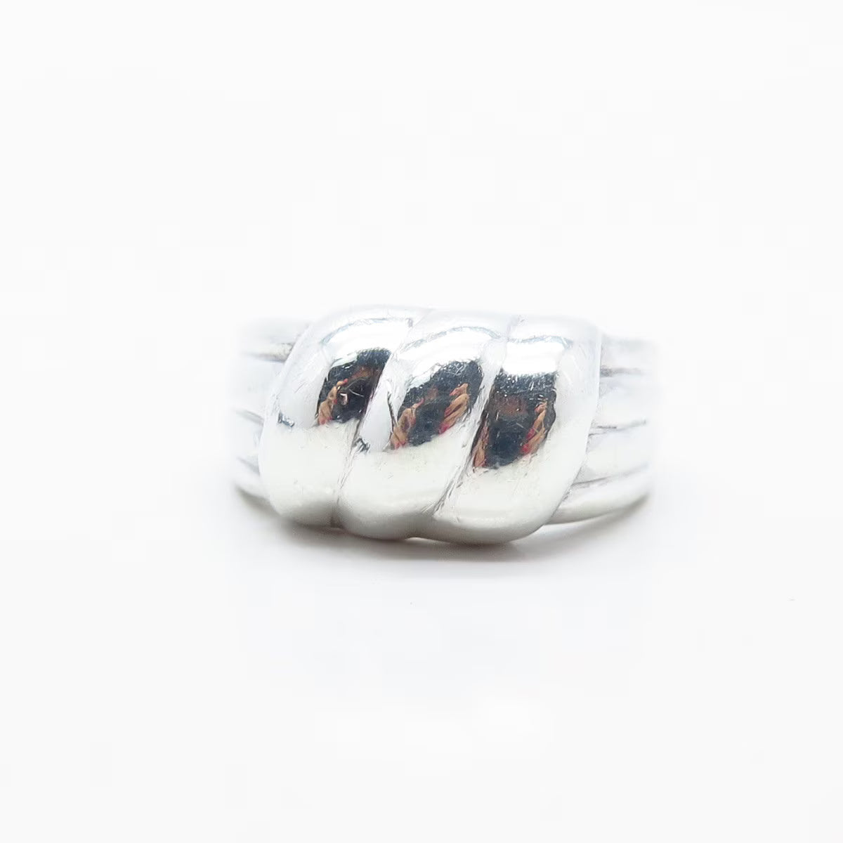 925 Sterling Silver Vintage Ribbed Ring Size 7.75